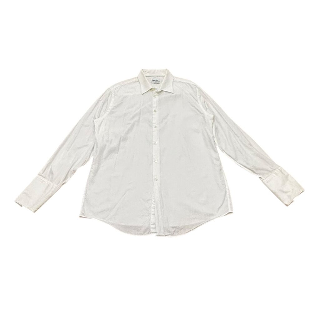 Vintage Men’s Calvin Klein White French Cuff Dress Shirt Slim Fit Y2K Cotton